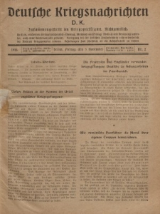 Deutsche Kriegsnachrichten (D.K.), Freitag, 3. November 1916, Nr 2.