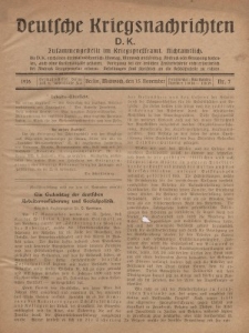 Deutsche Kriegsnachrichten (D.K.), Mittwoch, 15. November 1916, Nr 7.