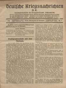 Deutsche Kriegsnachrichten (D.K.), Montag, 20. November 1916, Nr 9.