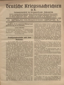 Deutsche Kriegsnachrichten (D.K.), Montag, 20. November 1916, Nr 9.
