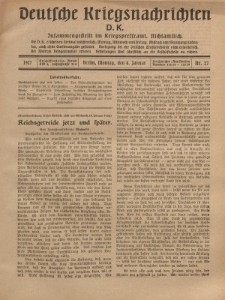 Deutsche Kriegsnachrichten (D.K.), Montag, 8. Januar 1917, Nr 27.