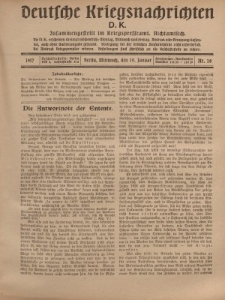 Deutsche Kriegsnachrichten (D.K.), Mittwoch, 10. Januar 1917, Nr 28.