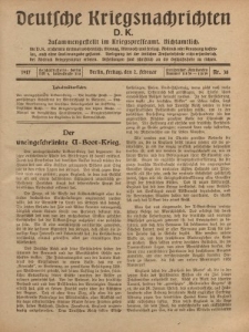 Deutsche Kriegsnachrichten (D.K.), Freitag, 2. Februar 1917, Nr 38.