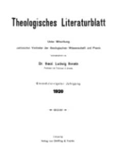 Theologisches Literaturblatt, 1920 (Inhaltsverzeichniß)