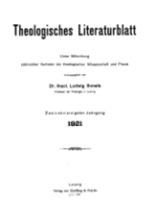 Theologisches Literaturblatt, 1921 (Inhaltsverzeichniß)