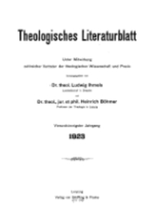 Theologisches Literaturblatt, 1923 (Inhaltsverzeichniß)