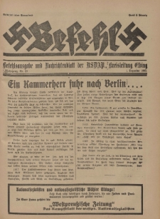 Befehl Nr. 29, 1. Dezember 1932