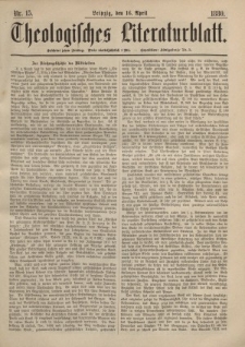 Theologisches Literaturblatt, 16. April 1880, Nr 15.