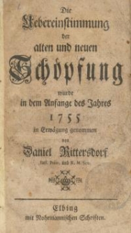 Die Uebereinstimmung der alten und neuen Schöpfung…