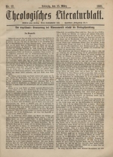 Theologisches Literaturblatt, 25. März 1881, Nr 12.