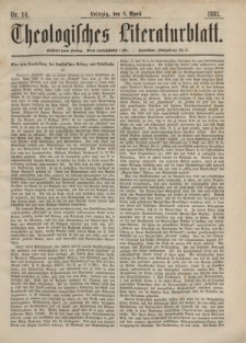 Theologisches Literaturblatt, 8. April 1881, Nr 14.