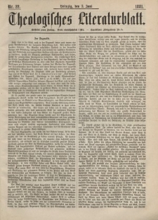 Theologisches Literaturblatt, 3. Juni 1881, Nr 22.