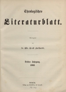 Theologisches Literaturblatt, 1882 (Inhaltsverzeichniß)