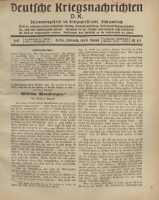Deutsche Kriegsnachrichten (D.K.), Mittwoch, 8. August 1917, Nr 115.