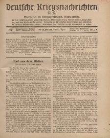 Deutsche Kriegsnachrichten (D.K.), Freitag, 12. April 1918, Nr 216.