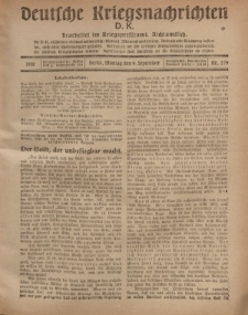 Deutsche Kriegsnachrichten (D.K.), Montag, 9. September 1918, Nr 279.