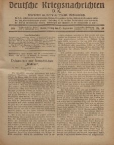 Deutsche Kriegsnachrichten (D.K.), Freitag, 13. September 1918, Nr 281.
