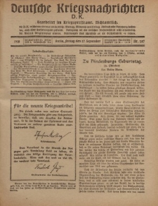 Deutsche Kriegsnachrichten (D.K.), Freitag, 27. September 1918, Nr 287.