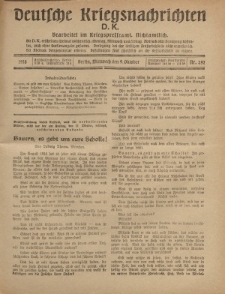 Deutsche Kriegsnachrichten (D.K.), Mittwoch, 9. Oktober 1918, Nr 292.