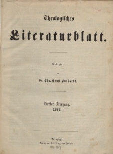 Theologisches Literaturblatt, 1883 (Inhaltsverzeichniß)