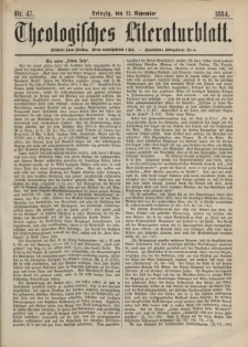 Theologisches Literaturblatt, 21. November 1884, Nr 47.