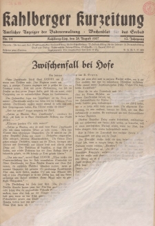 Kahlberger Kurzeitung Nr. 14, 28. August 1937, 12. Jahrgang