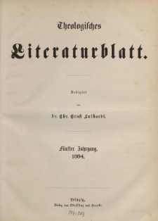 Theologisches Literaturblatt, 1884 (Inhaltsverzeichniß)