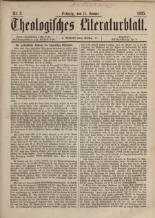 Theologisches Literaturblatt, 15. Januar 1885, Nr 2.