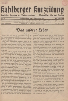 Kahlberger Kurzeitung Nr. 15, 4. September 1937, 12. Jahrgang