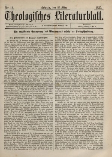 Theologisches Literaturblatt, 27. März 1885, Nr 12.