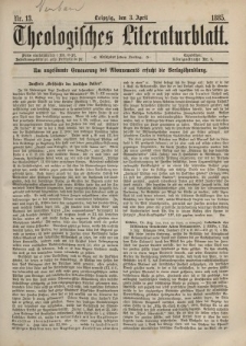 Theologisches Literaturblatt, 3. April 1885, Nr 13.