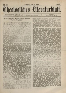 Theologisches Literaturblatt, 24. April 1885, Nr 16.