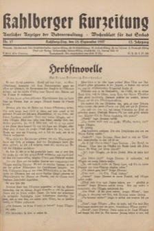 Kahlberger Kurzeitung Nr. 17, 18. September 1937, 12. Jahrgang