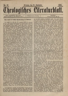 Theologisches Literaturblatt, 18. September 1885, Nr 37.