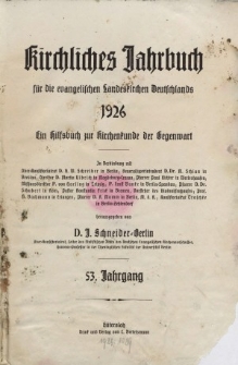 Kirchliches Jahrbuch, 53. Jahrgang, 1926