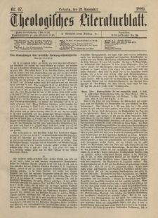 Theologisches Literaturblatt, 22. November 1889, Nr 47.