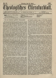 Theologisches Literaturblatt, 10. April 1891, Nr 15.
