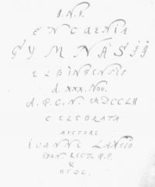 Mel sapientiae symbolum. Eucaenia Gymnasii Elbingensis