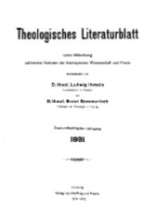Theologisches Literaturblatt, 1931 (Inhaltsverzeichniß)