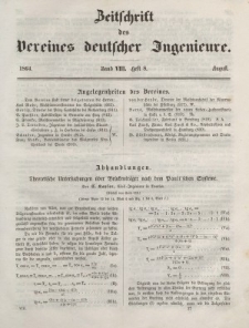 Zeitschrift des Vereins deutscher Ingenieure, Bd. VIII, August 1864, H. 8.
