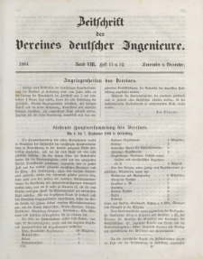 Zeitschrift des Vereins deutscher Ingenieure, Bd. VIII, Nowember-Dezember 1864, H. 11-12.