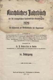 Kirchliches Jahrbuch, 56. Jahrgang, 1929