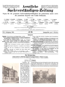 Aerztliche Sachverständigen-Zeitung, 8. Jg. 1. Oktober 1902, No 19.