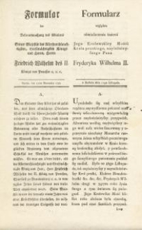 Formular der Bekanntmachung des Ablebens… = Formularz względem obwieszczenia śmierci Jego Krolewkiey Mości Krola pruskiego…