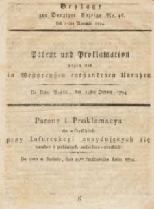 Patent und Proklamation wegen der in Westpreussen entstandenen Unruhen=Patent i Proklamacya do wszystkich przy Insurrekcyi ...