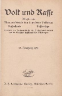 Volk und Rasse, 13. Jg. Januar 1938, Heft 1.