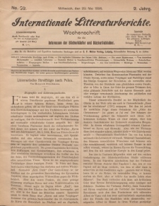 Internationale Litteraturberichte, Mittwoch 29. Mai 1895, Nr 22.