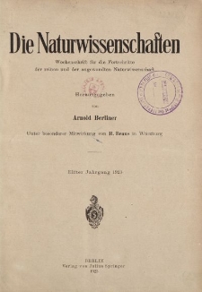 Die Naturwissenschaften. Wochenschrift (Originalaufsätze und Berichte...), 1923