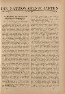 Die Naturwissenschaften. Wochenschrift..., 11. Jg. 1923, 23. März, Heft 12.