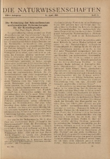 Die Naturwissenschaften. Wochenschrift..., 11. Jg. 1923, 13. April, Heft 15.